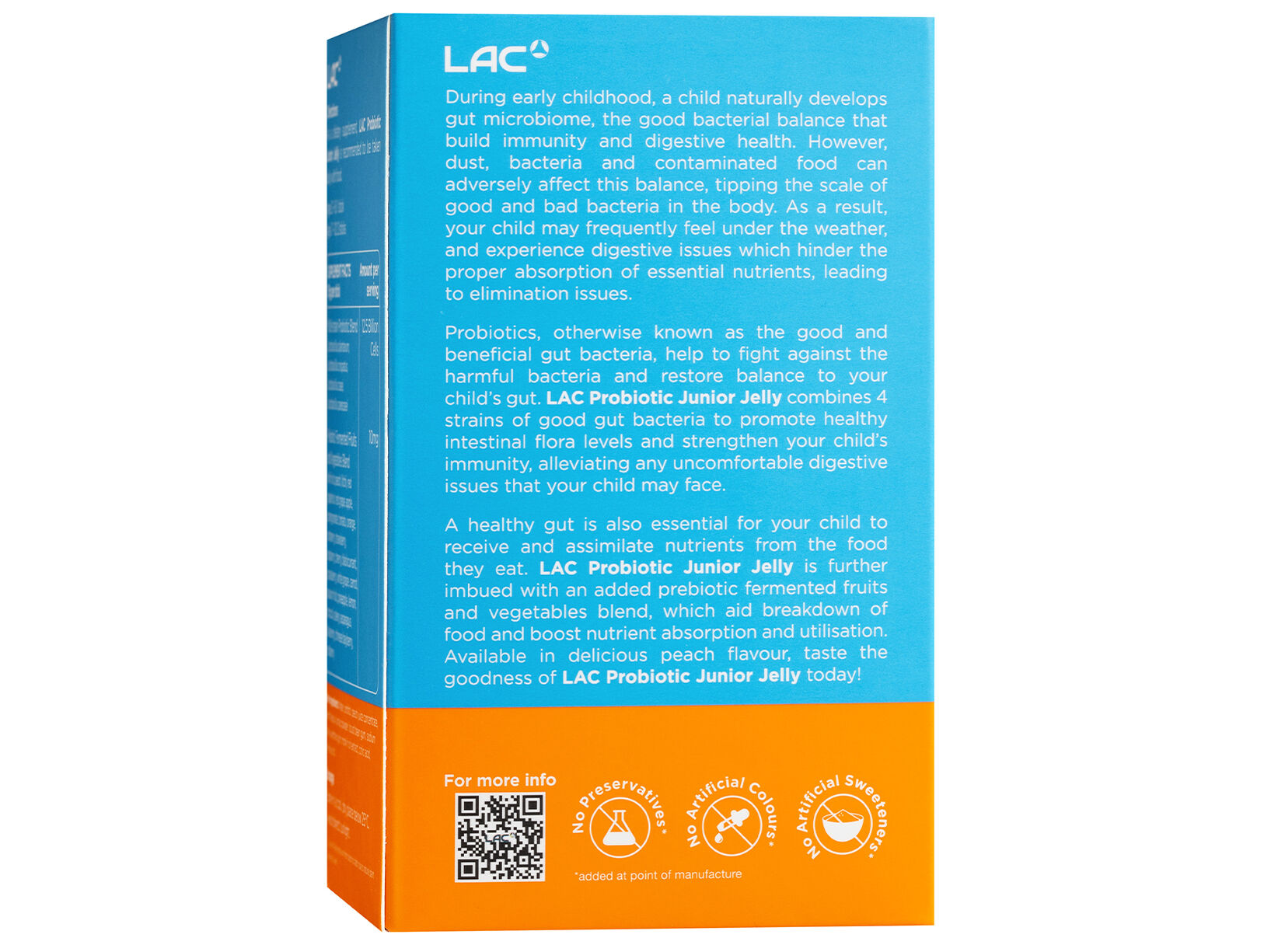 LAC Probiotic Junior хүүхдийн пробиотик, тоорын амттай 15 г — 30 савхан — Ар, зүүн талаас