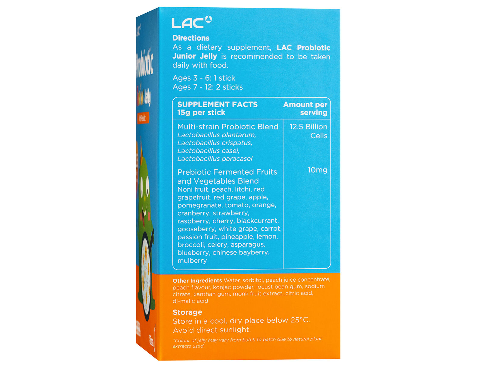 LAC Probiotic Junior хүүхдийн пробиотик, тоорын амттай 15 г — 30 савхан — Хажуугаас, баруун